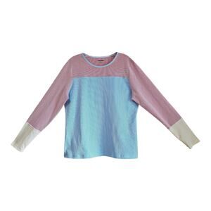 LANDS END Women's XL Top Rashguard Striped Multicolor Long Sleeve Quick Dry 44"